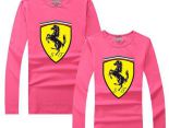 Ferrari法拉利 2017經典款式 大logo印花休閒情侶圓領長袖T恤 粉色